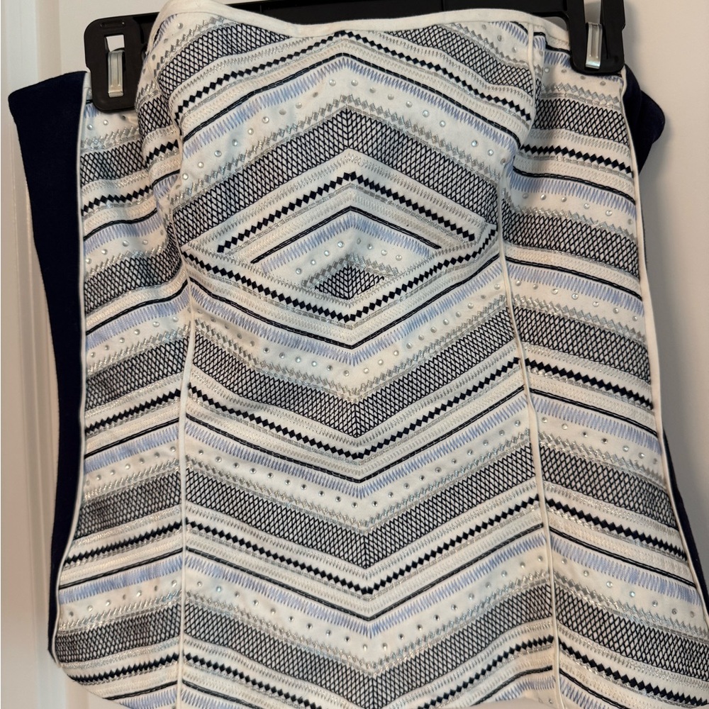 White House Black Market Blue and White Bustier Top